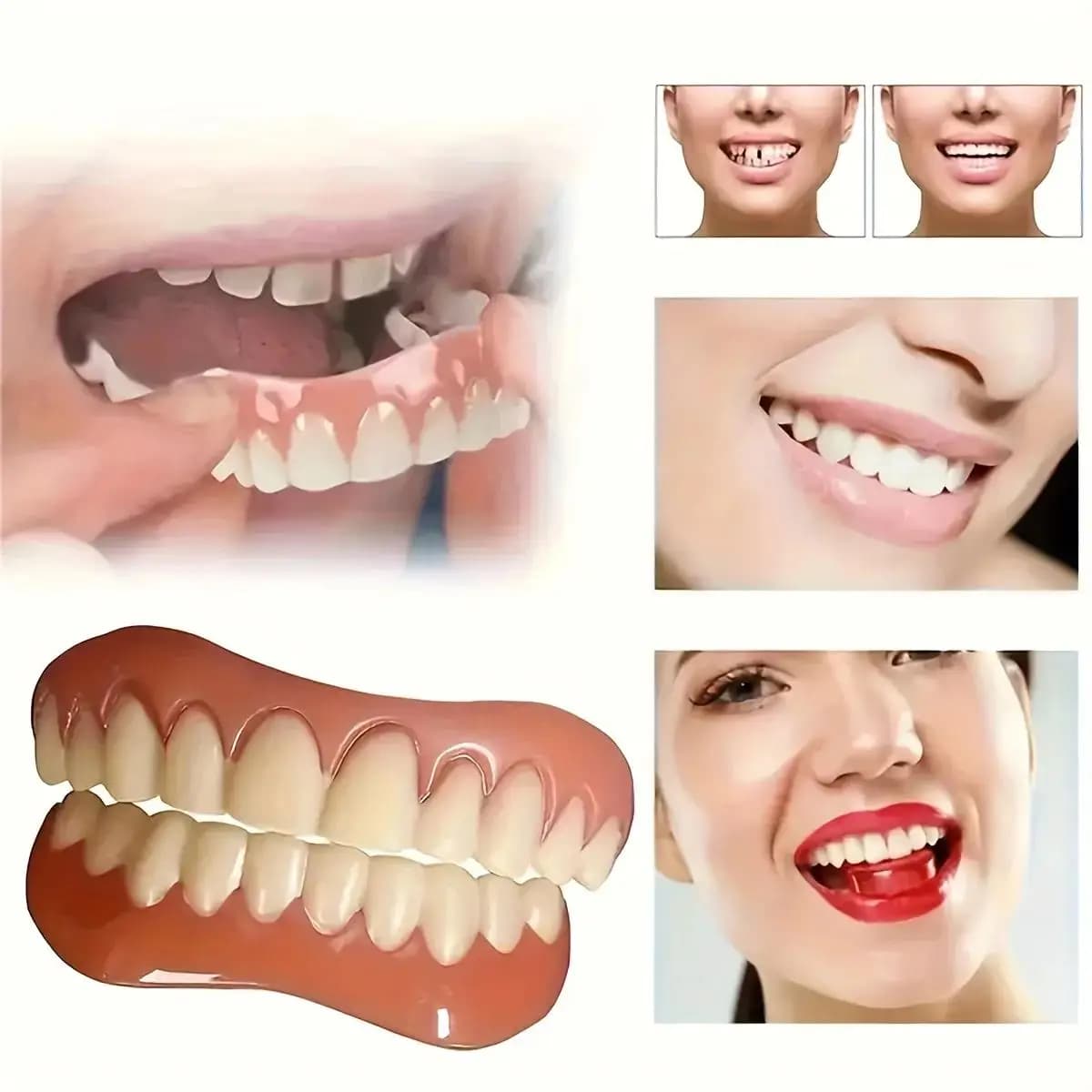 Nuovo Set E-4 di Denti Finti per Regalo di Natale, 4 Superiori + 4 Inferiori, Unisex, per Sbiancamento e Correzione dei Denti
