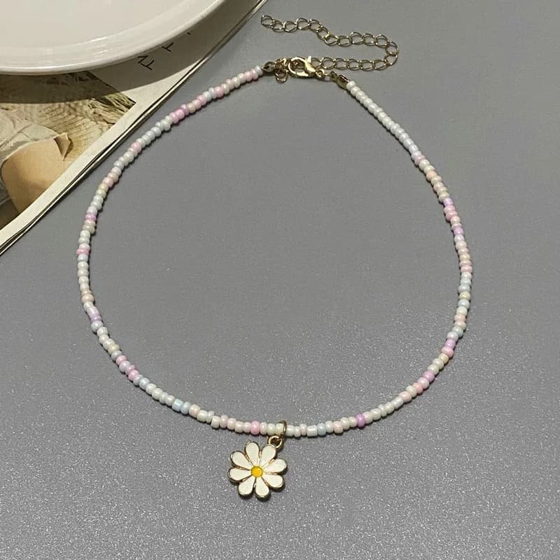 Nuova Collana Girocollo alla Moda con Fiori e Perline, Gioiello con Ciondolo per Ragazze e Donne, Regalo per Amiche, Collana all'Ingrosso