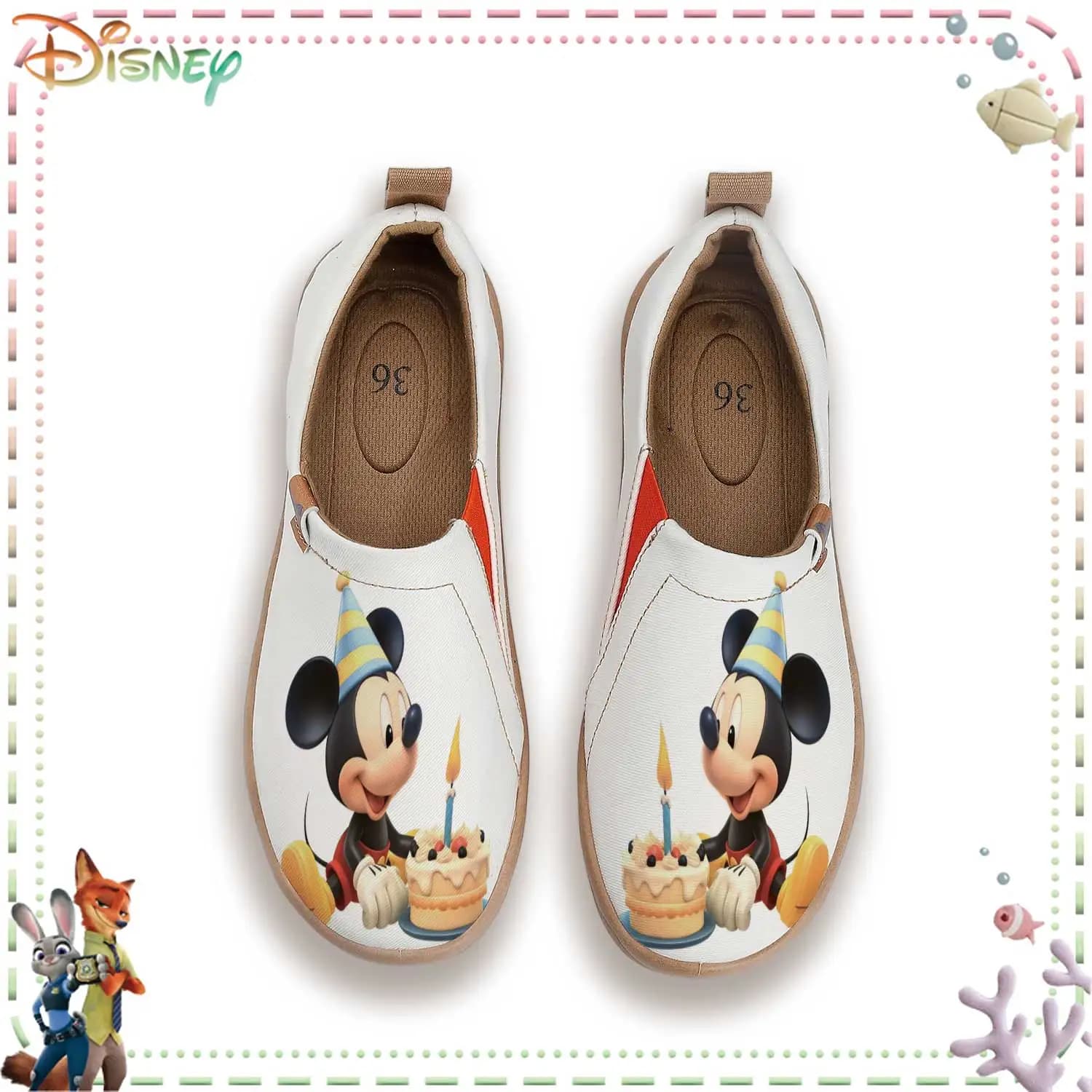 Scarpe slip-on Disney Mickey Mouse per donna, sneakers casual in tela con stampa cappello da festa, comodi mocassini con suola morbida