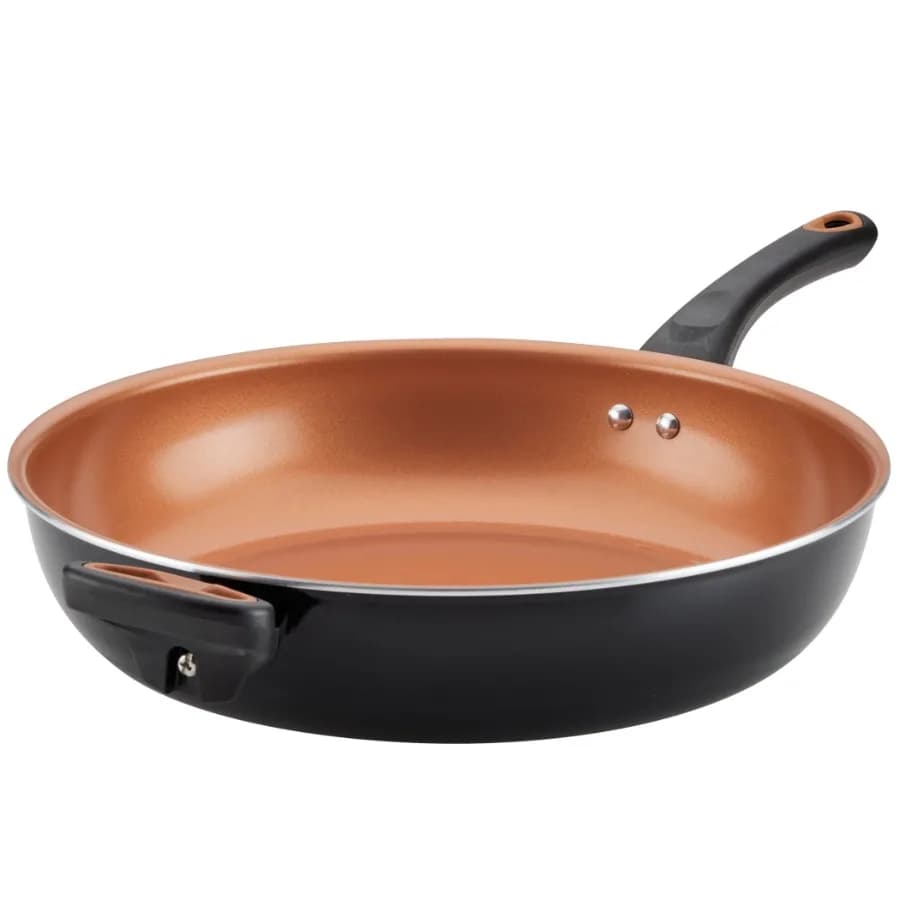 Glide Copper 12.5 Inch Ceramic Nonstick Deep Frying Pan with Helper Handle Dishwasher Safe Black