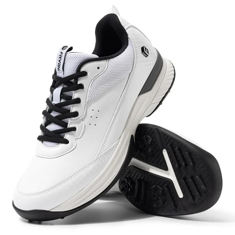 Scarpe da golf da uomo FitVille dal design ampio Scarpe sportive antiscivolo resistenti all'acqua professionali per esterni per campo con punte