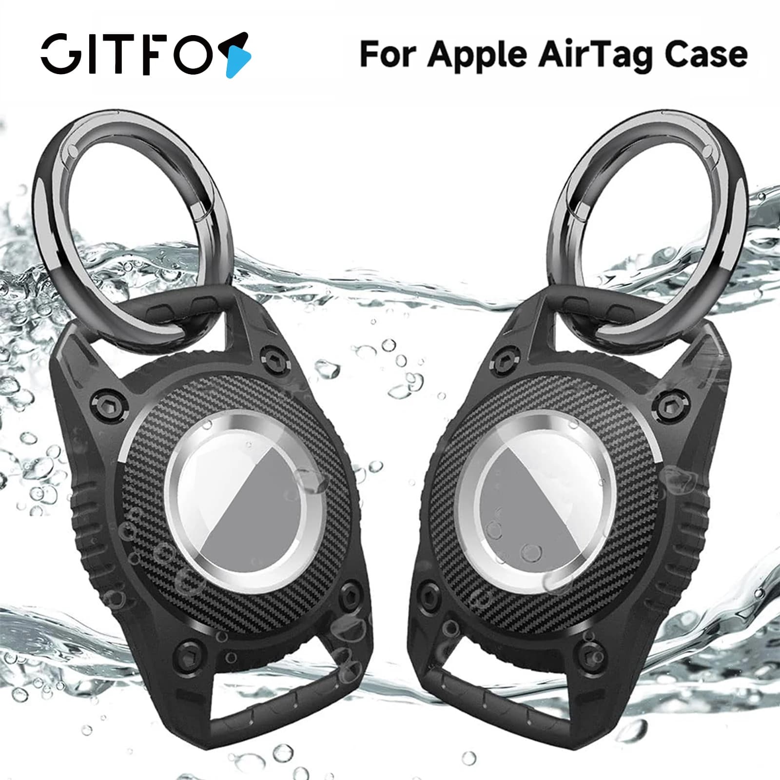 GITFOS Airtag Holder Case IP67 Waterproof Airtag Holder Keychain Hard TPU Full Protection with Key Ring for Airtag Luggage Dog