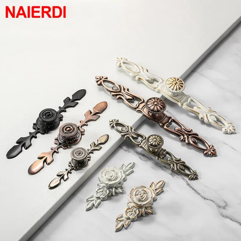 NAIERDI Maniglie per porte in bronzo Maniglia per armadio Maniglie per armadi antichi Manopole per cassetti per guardaroba Ferramenta per mobili per armadi in lega di zinco