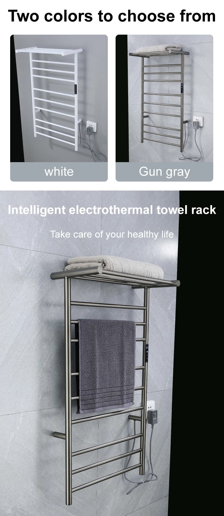 Scaldasalviette Elettrico Intelligente Regolabile a Parete in Acciaio Inossidabile a 4 Barre, Design Moderno per Bagno