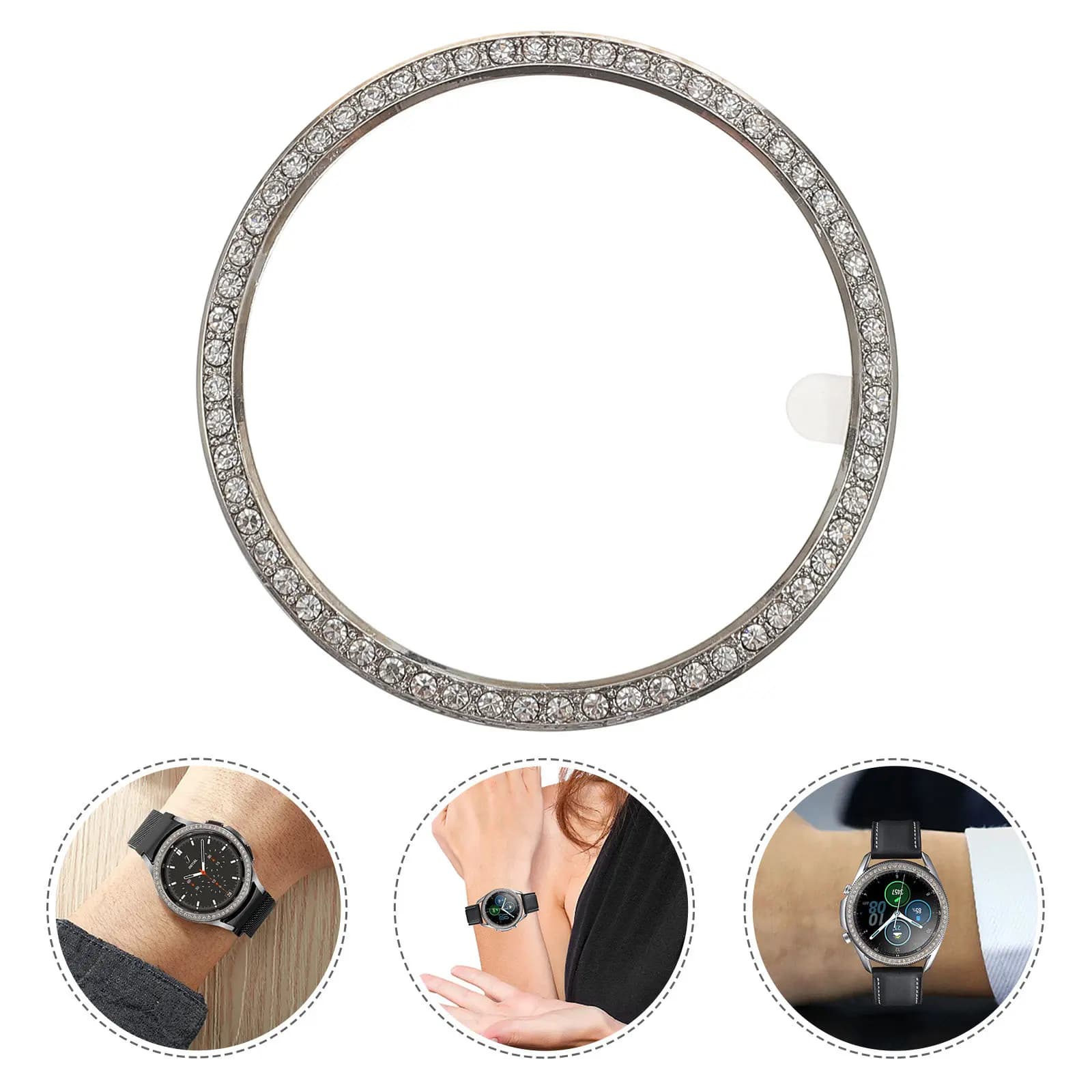 1 set of bezel rings of the watch with high gloss cubic zircons, designed for 3.41 mm external smartwatch case, elegant glittering frame