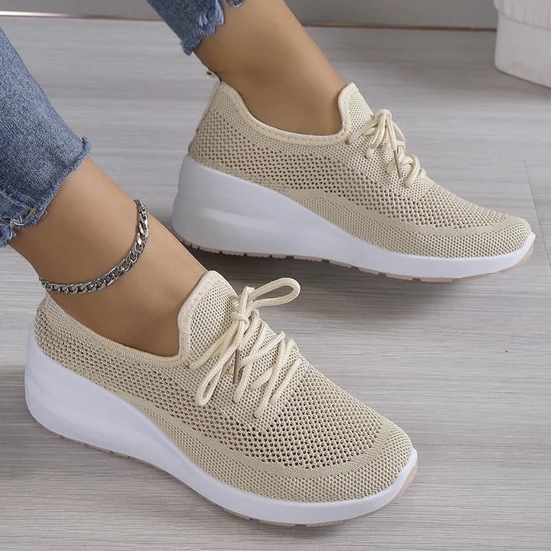 2024 primavera traspirante Sneakers con zeppa donna maglia piattaforma lavorata a maglia scarpe sportive donna Casual antiscivolo stringate scarpe da Tennis donna