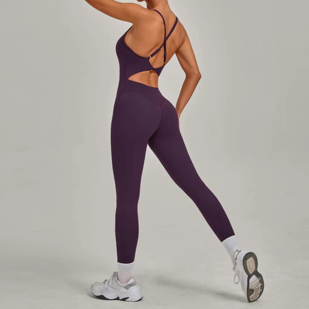 Women's yoga overall, slim fit, without back, sporty, with adjustable buckle, lifting hips, modelling, push-up, for gym