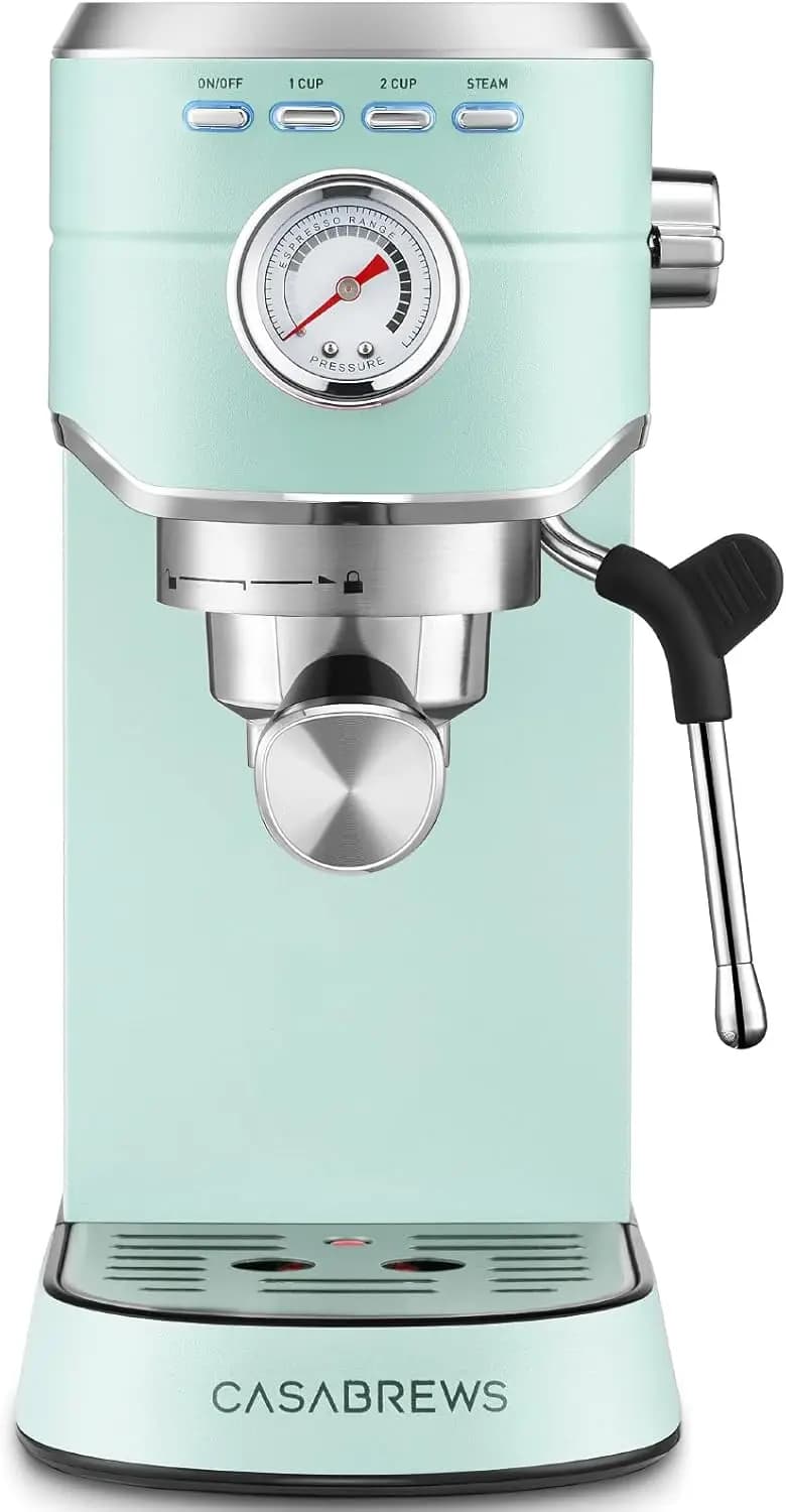 Macchina per Espresso Compatta 20 Bar con Montalatte, Serbatoio Rimovibile da 34oz per Cappuccino e Latte in Verde Pastello