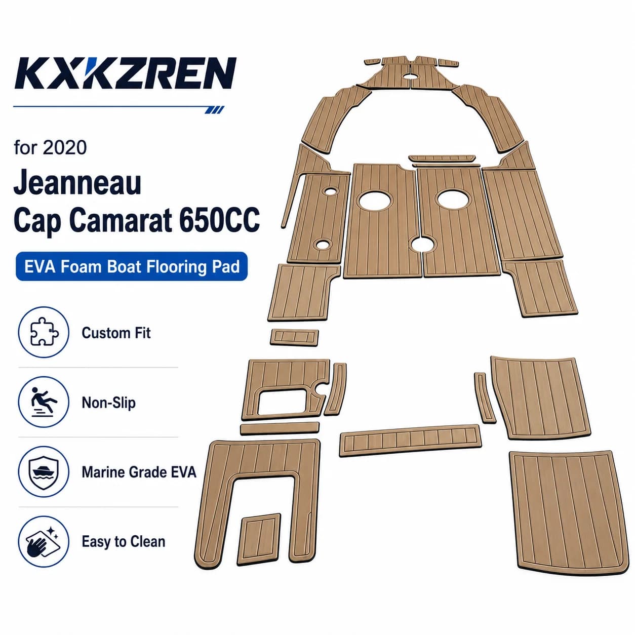 KXKZREN EVA Foam Boat Flooring Pad for 2020 Jeanneau Cap Camarat 650CC Non-Slip Marine Deck Mat Cockpit Swim Platform Floor Mats