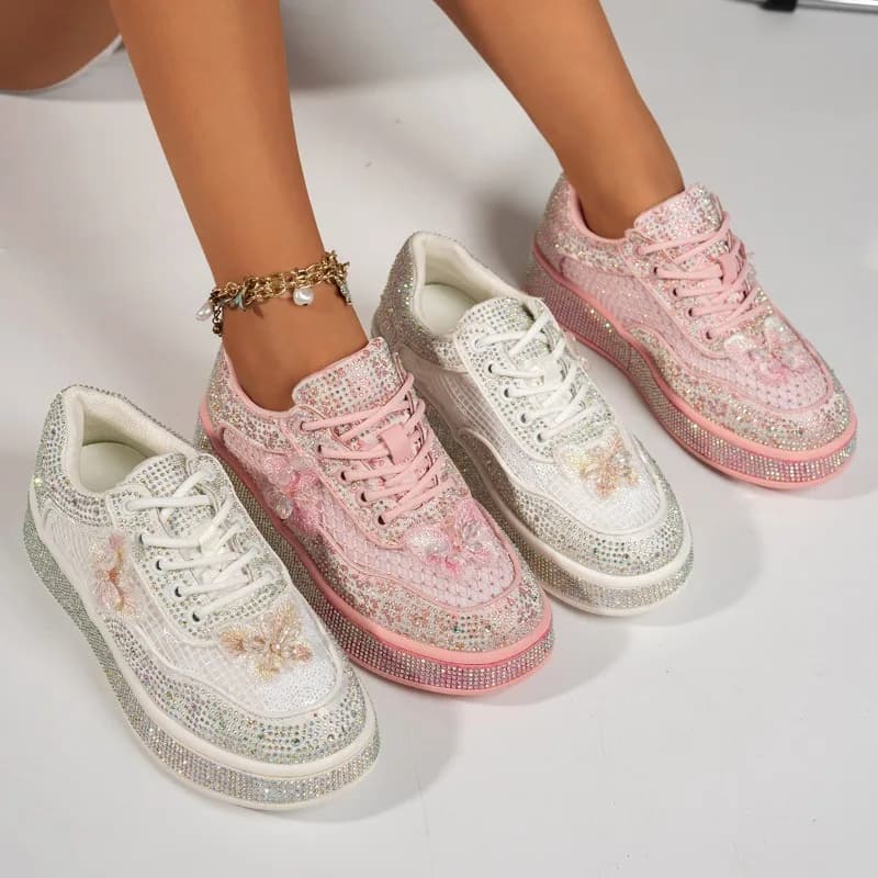 Fashion Rhinestone Decor Casual Women's Sneakers Thick Sole Comfort Loafers 2026 Simple Style Low Top Women Shoes Tenis De Mujer