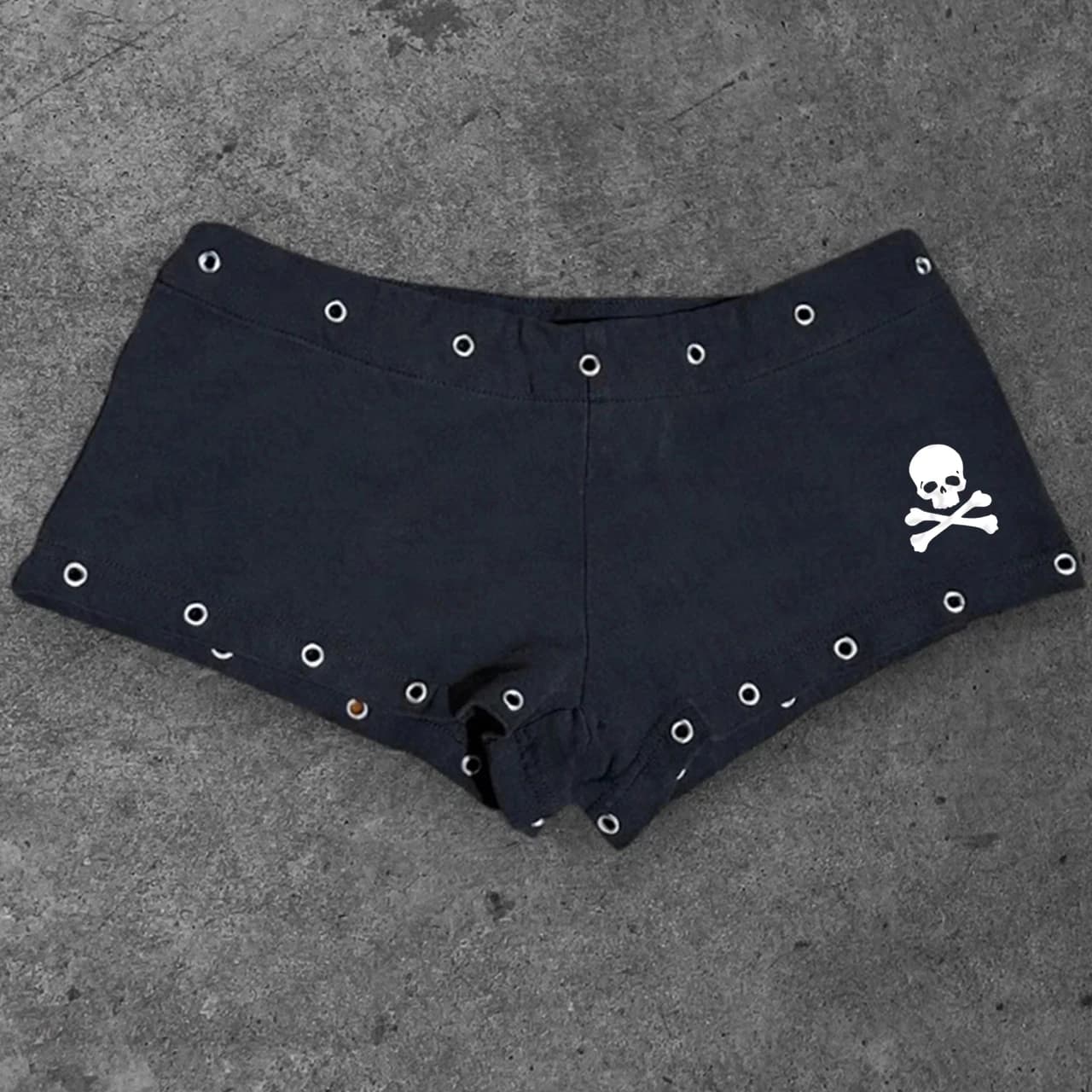 Black fashion skull print Y2K sexy slim fit versatile low waist gothic hip-hop street men's and women's trendy clothing emo
