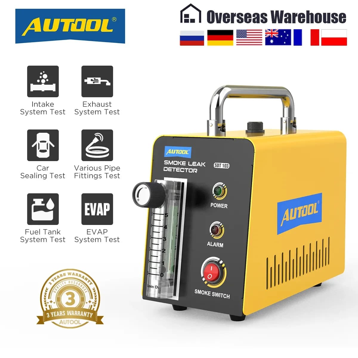 AUTOOL SDT103 Rilevatore di Fughe di Fumo per Auto 12V Automotive EVAP Perdite di Gas Localizzatore di Perdite Tubo Olio Generatore Strumento Diagnostico