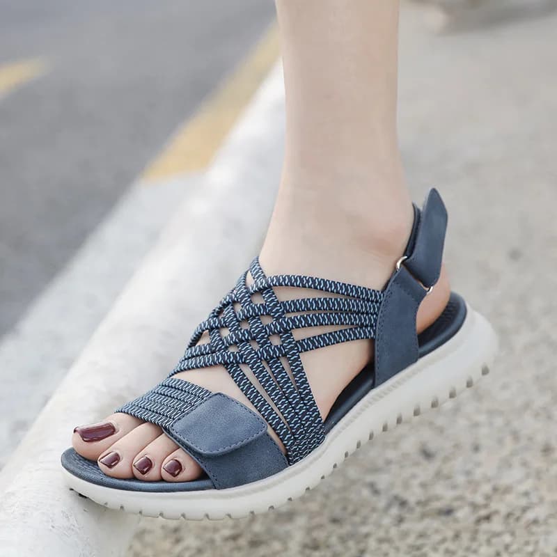 Ladies Crisscross Woven Mesh Wedge Sport Sandals Adjustable Velcro Ankle Strap Lightweight Comfort Summer Daily Walking Sandals