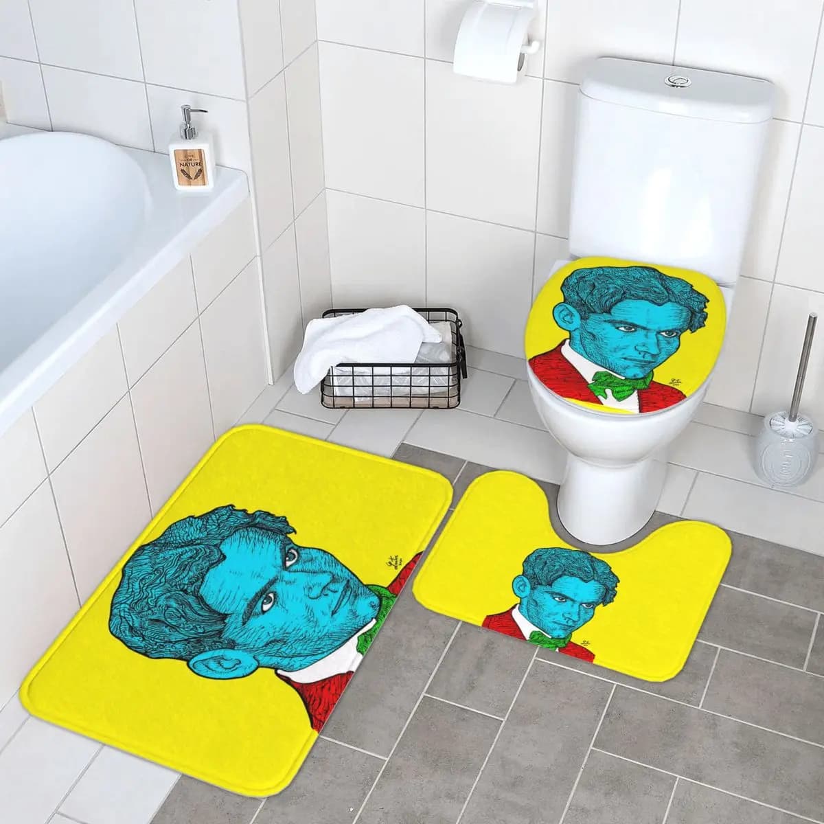 Federico Garcia Lorca Ritratto 16 Tappetino da bagno 3 pezzi Set da bagno Copriwater Decorazioni per la casa Tappeto antiscivolo Tappeto da pavimento