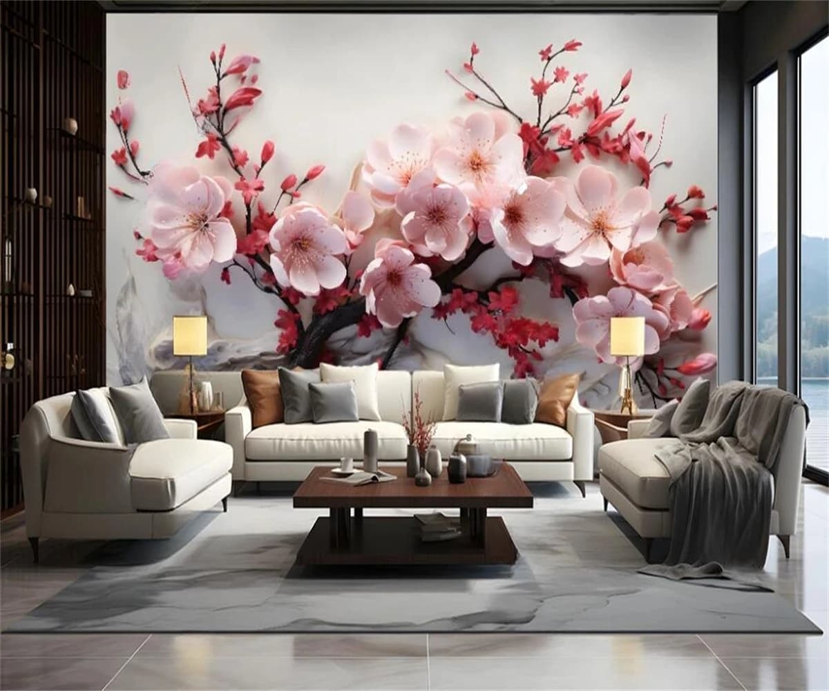 Custom wallpaper Plum 3D TV background wall flower stereo sofa background mural home decoration living room bedroom 3d wallpaper