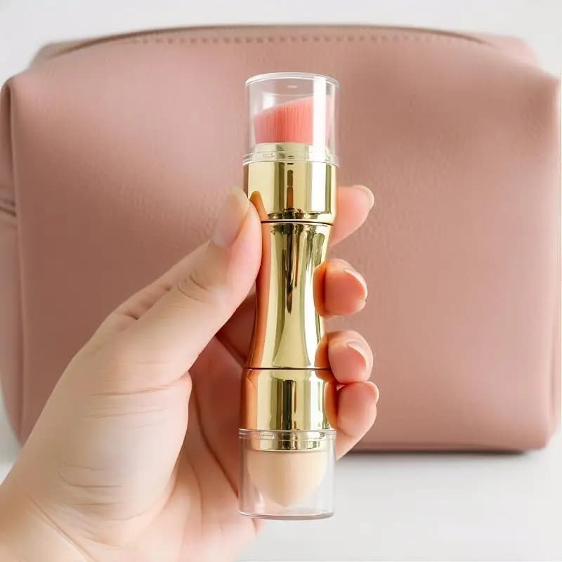 Pennello trucco 4 in 1 per ombretto, occhi, labbra, viso, correttore, blush, fondotinta, tutto in uno, retrattile, formato da viaggio.
