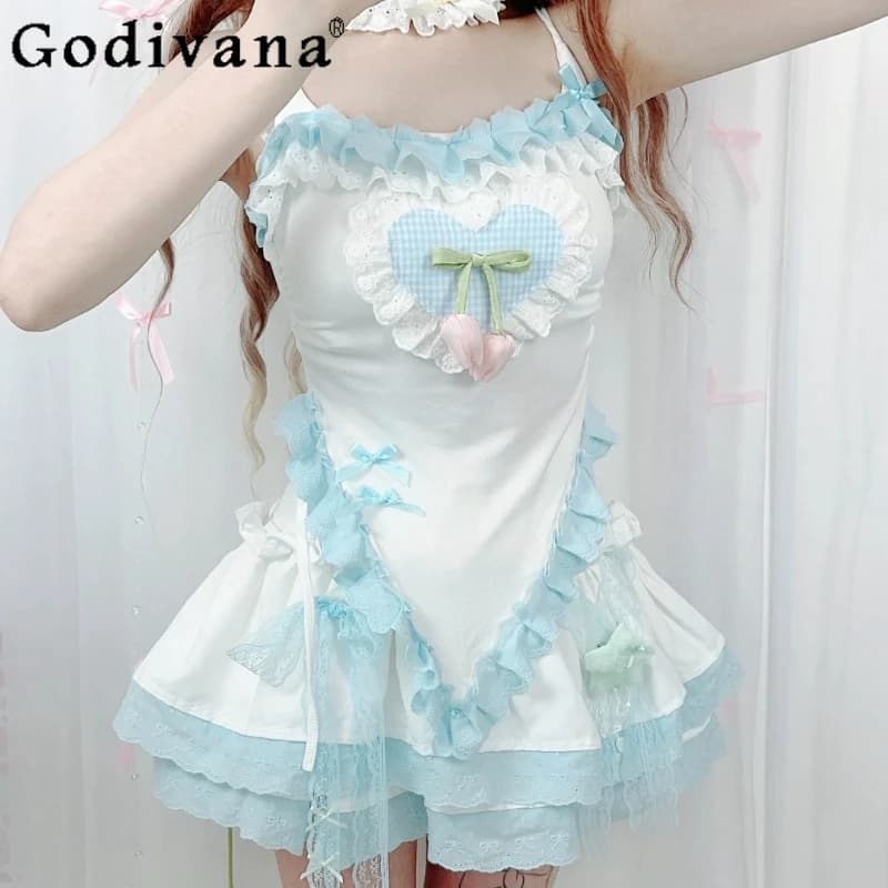 Set gonna e canotta slim da donna in stile giapponese Y2K, nuovo abbigliamento estivo Kawaii, completo 2 pezzi per donna