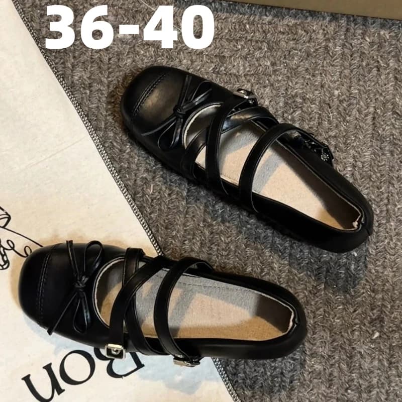 Women Mary Jane Flat Shoes Black Bow Design Cross Strap Comfortable Luxury Designer Women Shoes Vintage Style School Footwear