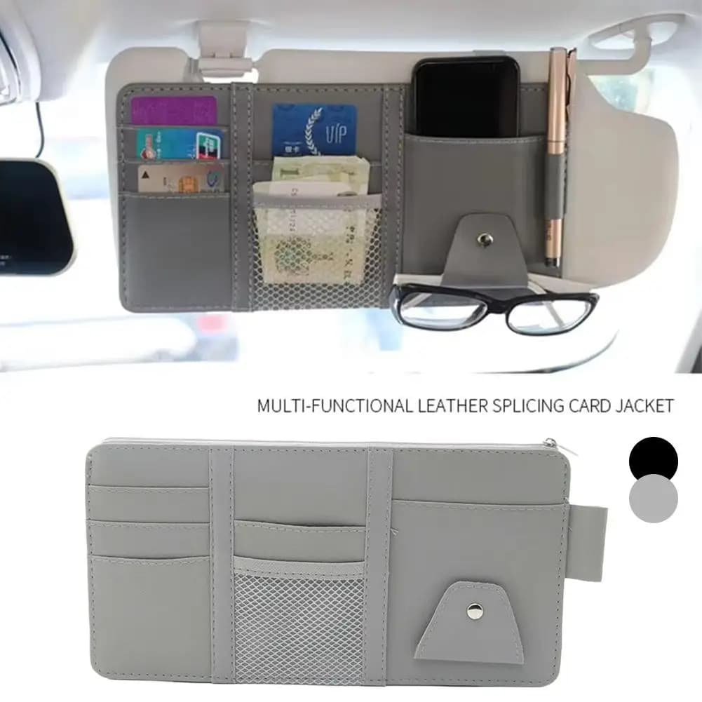 NUOVA visiera per veicolo per auto, custodia per occhiali da sole in pelle, clip per visiera, clip per carta, supporto per occhiali portatili, pacchetto per forniture solari, biglietto Ho T4R1
