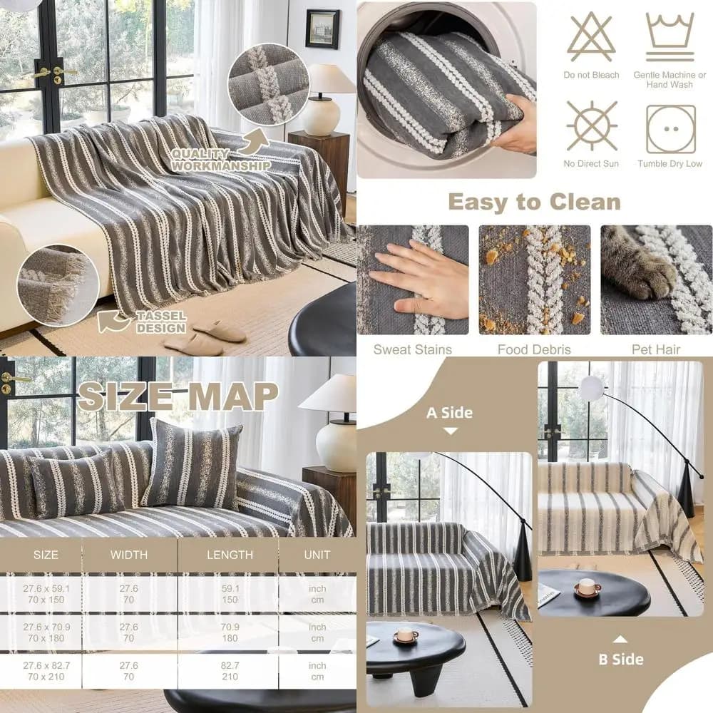 Seat Cover Lavabile, Protective 2 cushion sofas, Grey, 75x134 Inch