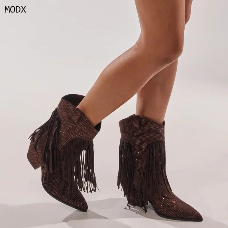 Women's Boots 2026 with Crystal Hinge, Sexy, Toe, With Spilled Heel, Runway Style, For Elegant Dresses, Size 44