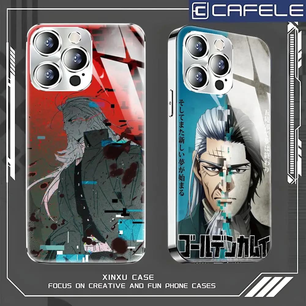 anime GOLDEN KAMUY Phone Case For iphone 17 AIR 16 15 14 13 12 Pro Plus Max Electroplated glass Case