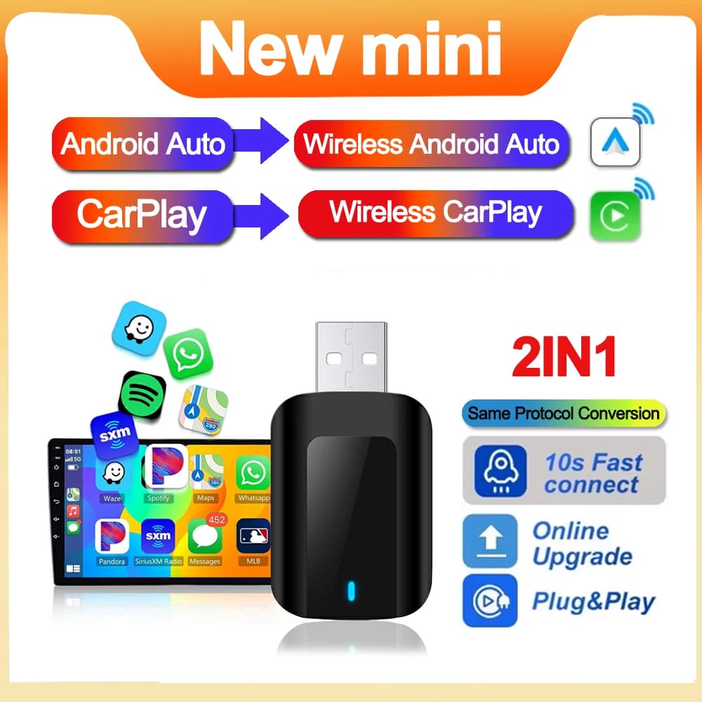 Smart Mini Box Wireless CarPlay Android Auto USB Adapter Dongle Plug And Play Universal For VW Toyota Nissan Honda Ford Benz