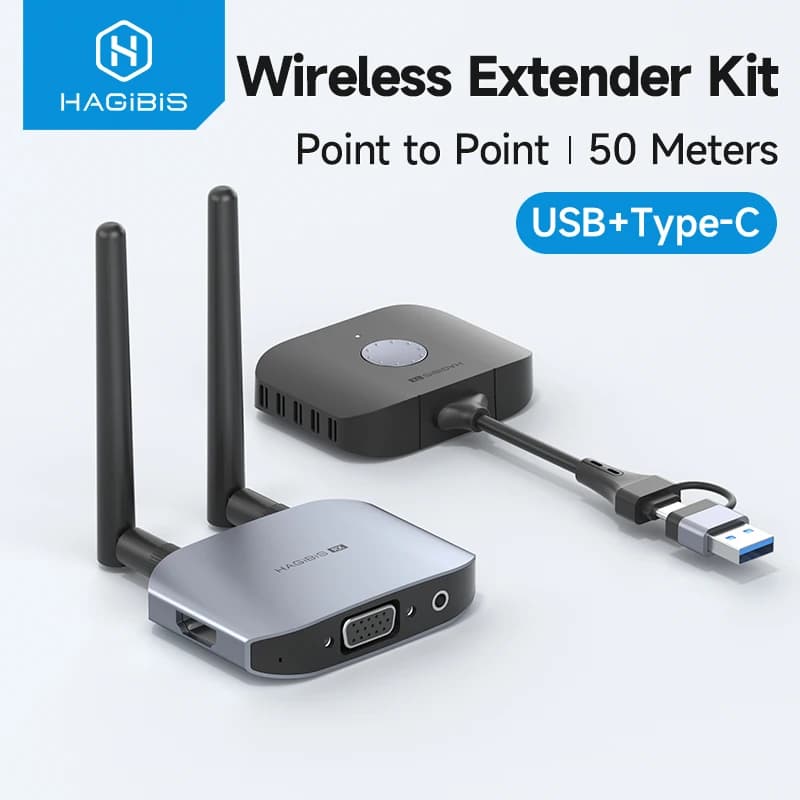 Hagibis Wireless HDMI compatibile Kit trasmettitore e ricevitore Type-C USB Dual Plug Extender TV Dongle per proiettore Display HD
