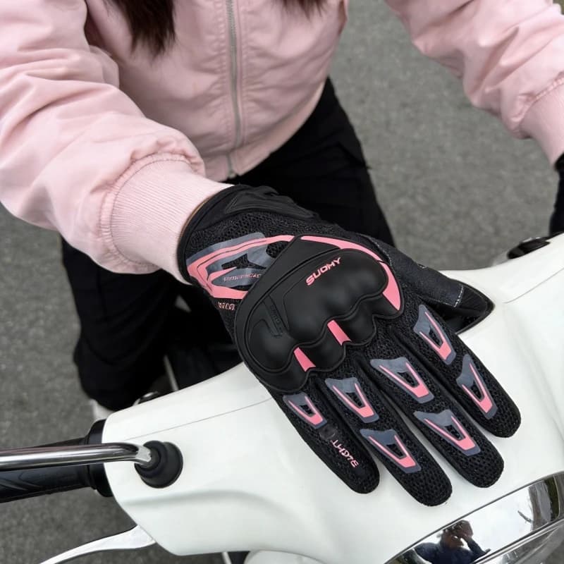 SUOMY Breathable Racing Motorcycle Gloves Pink Full Finger Anti-Skid Summer Riding Size XS-XXL for Men Women Motorbike Gear