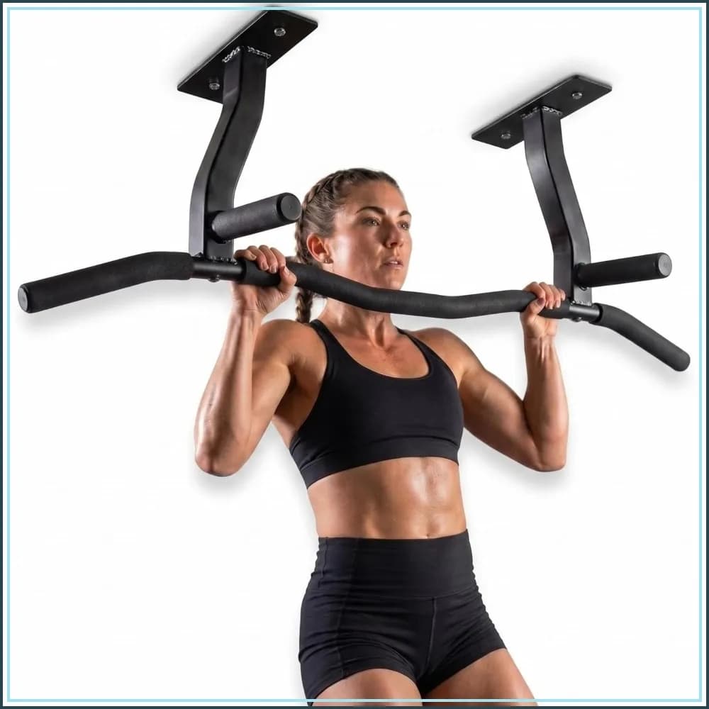 Ceiling Mount Pull Up Bar with Reversible Risers for 16 and 24 Inch Joists, 4 Grip Positions