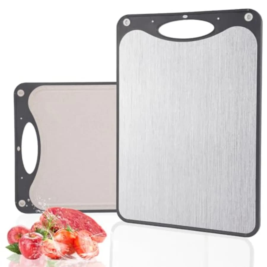 Double Face Kitchen Tagliere in Titanium and Grano PP Paglia, Large 15×10, Dark Grey, Easy to Clean