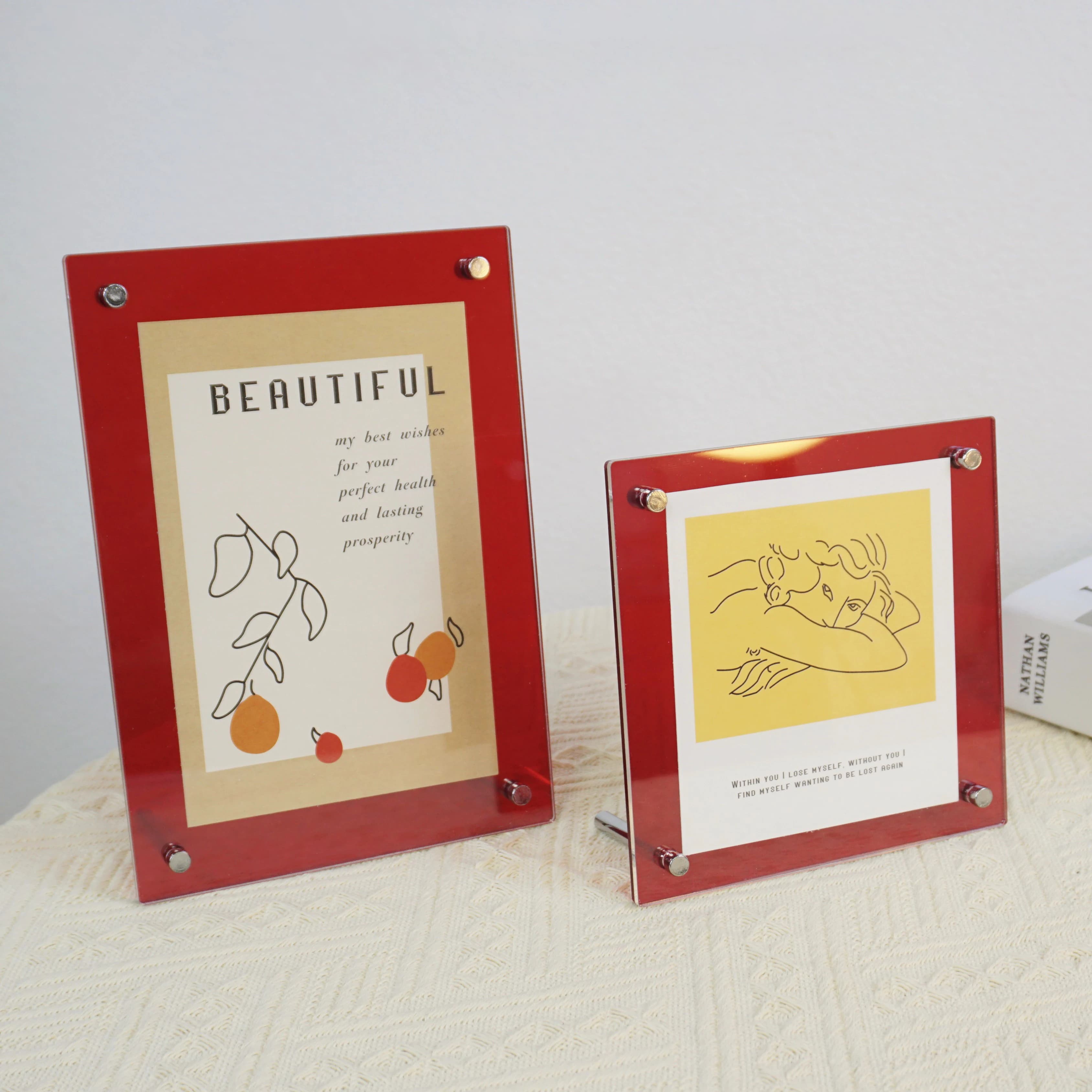 Acrylic Frame, Transparent Frame With Support, Acrylic Glossy Floating Gift For Home Office Desktop Display