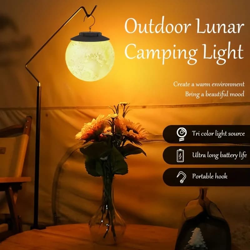 Lampada da Campeggio 3D a Forma di Luna, Luce Notturna Ricaricabile USB, Lampada da Scrivania Portatile, Luce per Tenda da Esterno, Adatta per