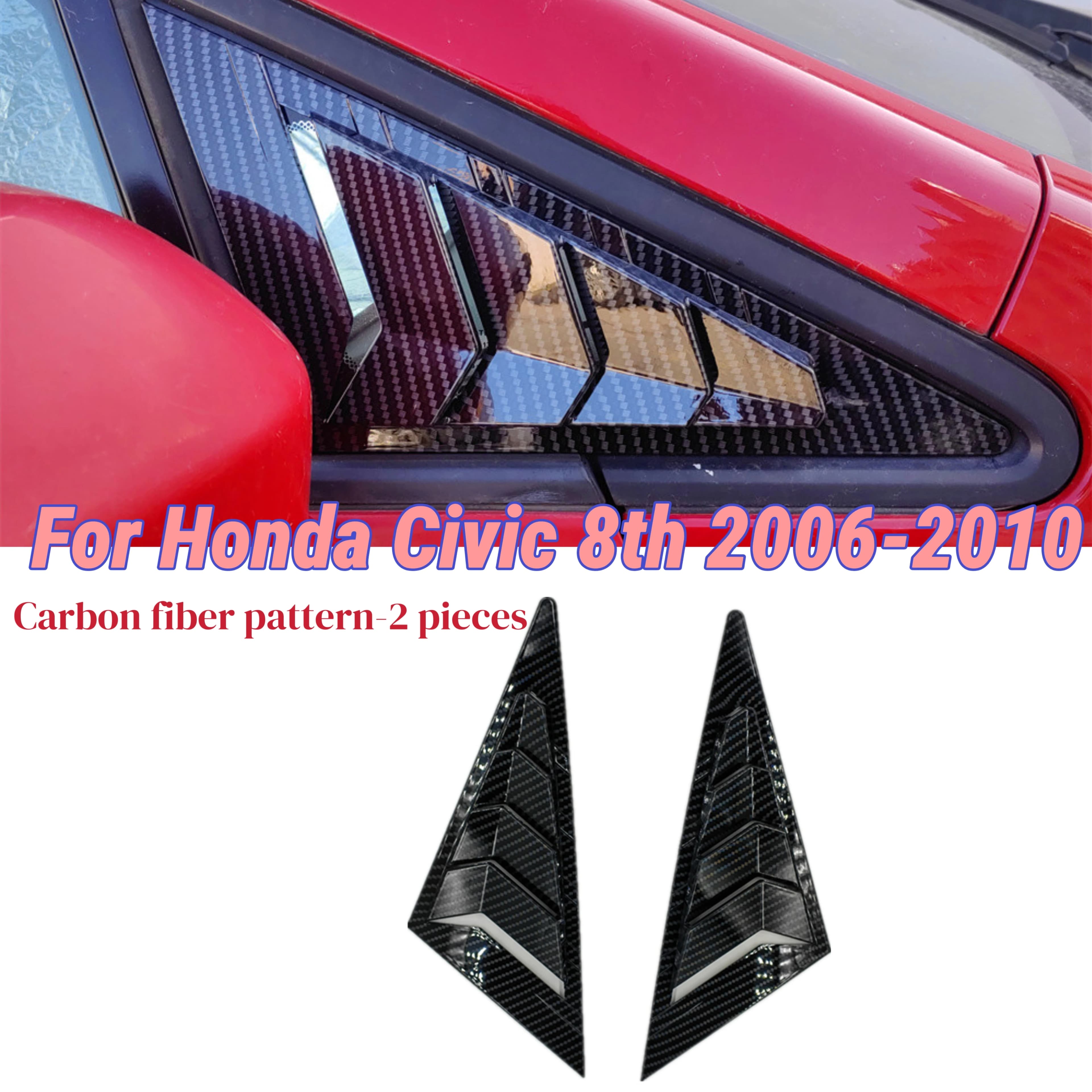 For Honda Civic Sedan 8th 2006-2010 2x Car Sticker Front Triangle Window Louver Side Vent Shutter Blind Shades Cover Trim Decor