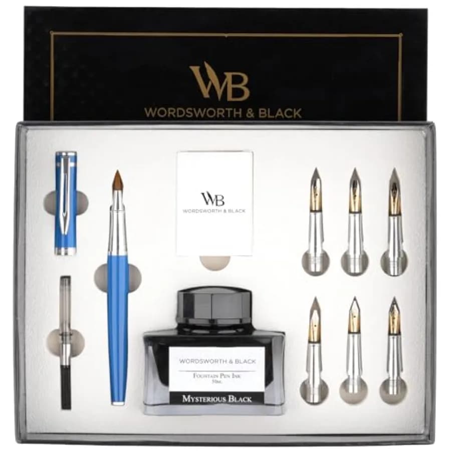 Calligraphy Pen Gift Set, Includes Bottle, 6 Cartridges, Refill Converter, 6 Replacement Nibs, Premium Package, Journaling, Smo