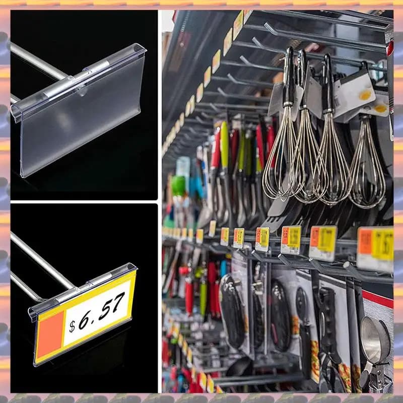 (Vendita flash) 210PC 8X4.2Cm Porta etichette in plastica trasparente per scaffale in filo metallico Etichette per cestini per etichette per prezzi al dettaglio Etichette con clip
