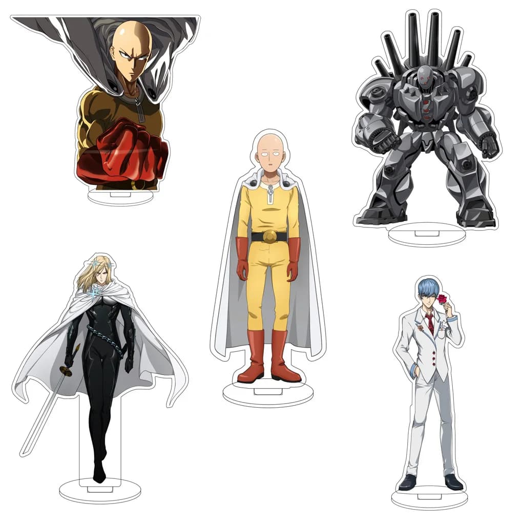 16CM Anime One-Punch Man Saitama God Genos Blast Metal Knight Isamu Cos Acrylic Figure Stand Exquisite Ornaments Gifts