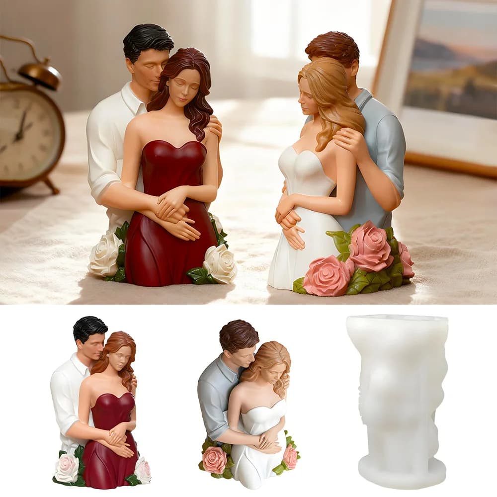 Rose Lovers Silicone Candle Molds DIY Wedding Valentine's Day Couple Statue Plaster Mould Craft Human Epoxy Resin Mold