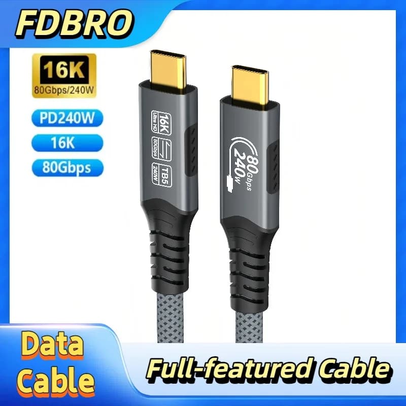 Cavo USB4 Thunderbolt 5 da 240 W compatibile con trasferimento dati e ricarica Thunderbolt 4 per MacBook Pro/Air Dell Lenovo