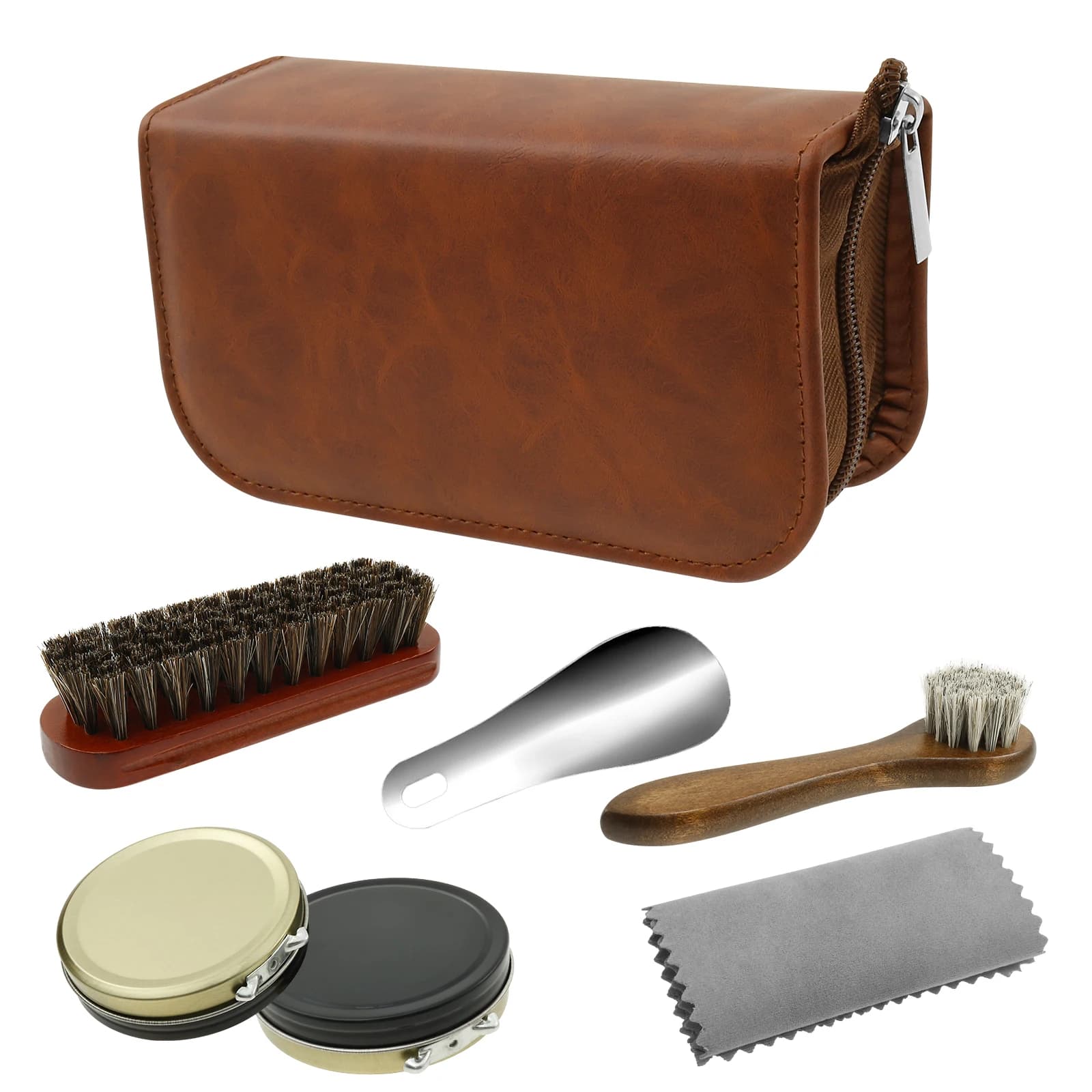 Kit professionale per la cura delle scarpe in pelle portatile per stivali Set di spazzole per scarpe in pelle Scarpe da ginnastica Spazzola per lucidatura Strumento per lucidare la lucentezza del corno