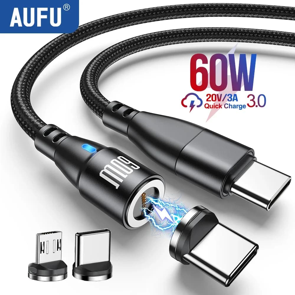AUFU 540 Ruota 60W Cavo USB magnetico di tipo C a ricarica rapida per MacBook Xiaomi Samsung Micro Magnete Caricatore Cavo dati per telefono