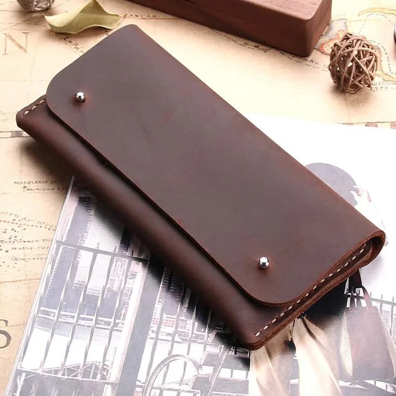 Handmade Leather Men Wallet for Checkbook Holder and Phone Pocket Long Leather Purse for Men Custom Pure Leather