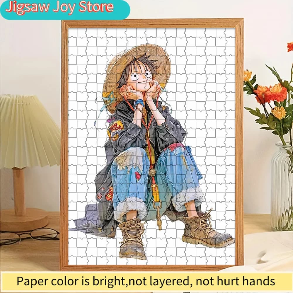Puzzle di Carta Anime One Piece con Monkey D. Luffy in Posizione Seduta, Decorazione Creativa per la Casa, Regalo per Appassionati di Anime