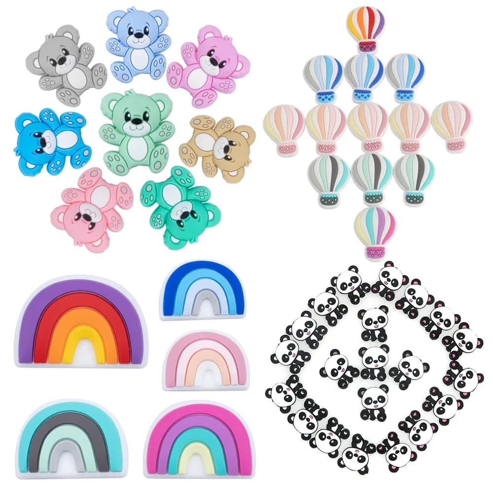 10-20 pezzi di perline in silicone arcobaleno/mongolfiera/orsa/panda per gioielli fai da te, braccialetti, collane, orecchini, ecc. Accessori fatti a mano
