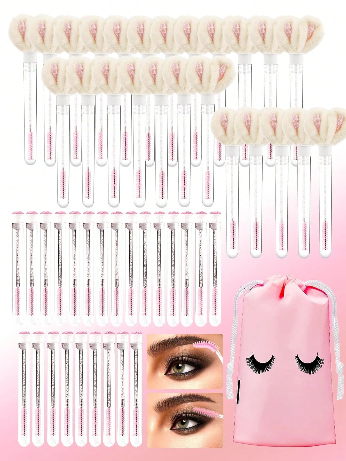 24 pcs/48 pcs brush for eyelashes, Mascara disposable wand brush tubes Set,24 pcs cute plush rabbit ears eyelashes/ diamond eyelashes Br