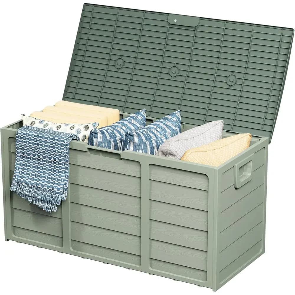 Contenitore da Esterno da 75 Galloni, Resistente alle Intemperie, Effetto Legno, per Patio, Giardino, Organizzatore da Cortile (Verde)