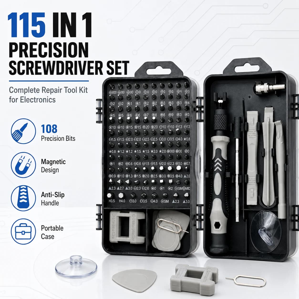 115 in 1 Magnetic Precision Screwdriver Set, Electronics Repair Tool Kit for Phone Laptop PC, Nut Driver Bits DIY Repair
