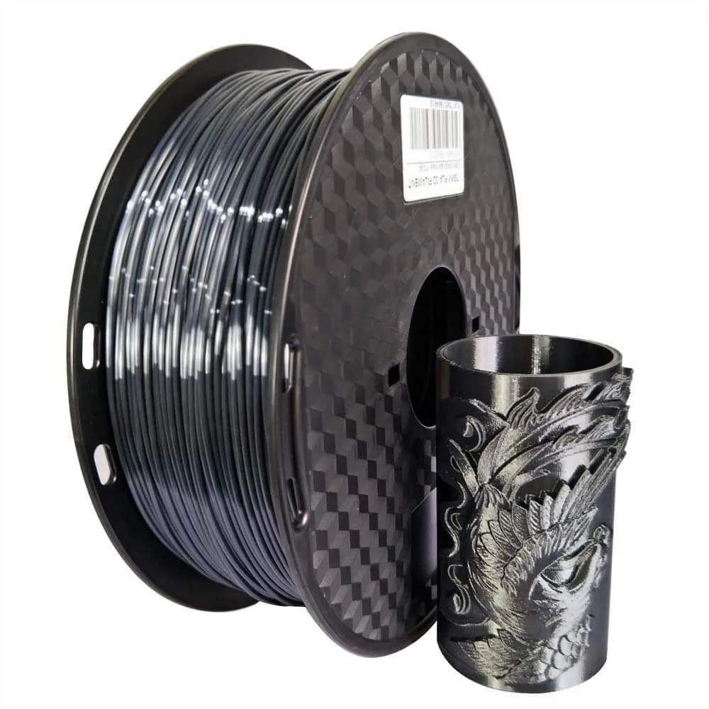 Filamento PLA Nero Seta 1.75mm, Filamento per Stampa 3D Nero Metallizzato Lucido 1KG, Materiale per Stampante 3D FDM ad Alta Precisione con Effetto Setoso