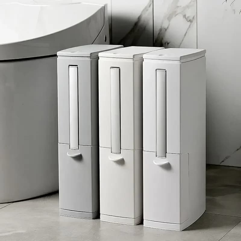 Set di spazzole per WC con pattumiera multifunzione, pattumiera stretta, secchio per immondizia con portaspazzole nascoste