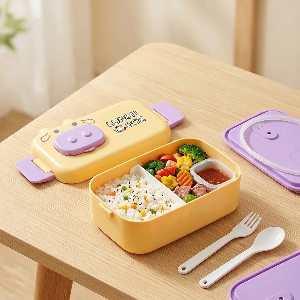 Kids Bento Lunch Box Microwavable Plastic Food Storage Containers Leakproof Meal Prep Snack Box with Utensils Divider for School